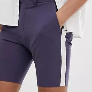 ASOS DESIGN Skinny Purple Shorts with White Stripe